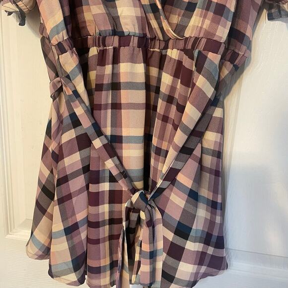 Torrid Georgette Surplice Puff Sleeve Blouse purple plaid Size 2 (2XL, 18-20) - Picture 5 of 13